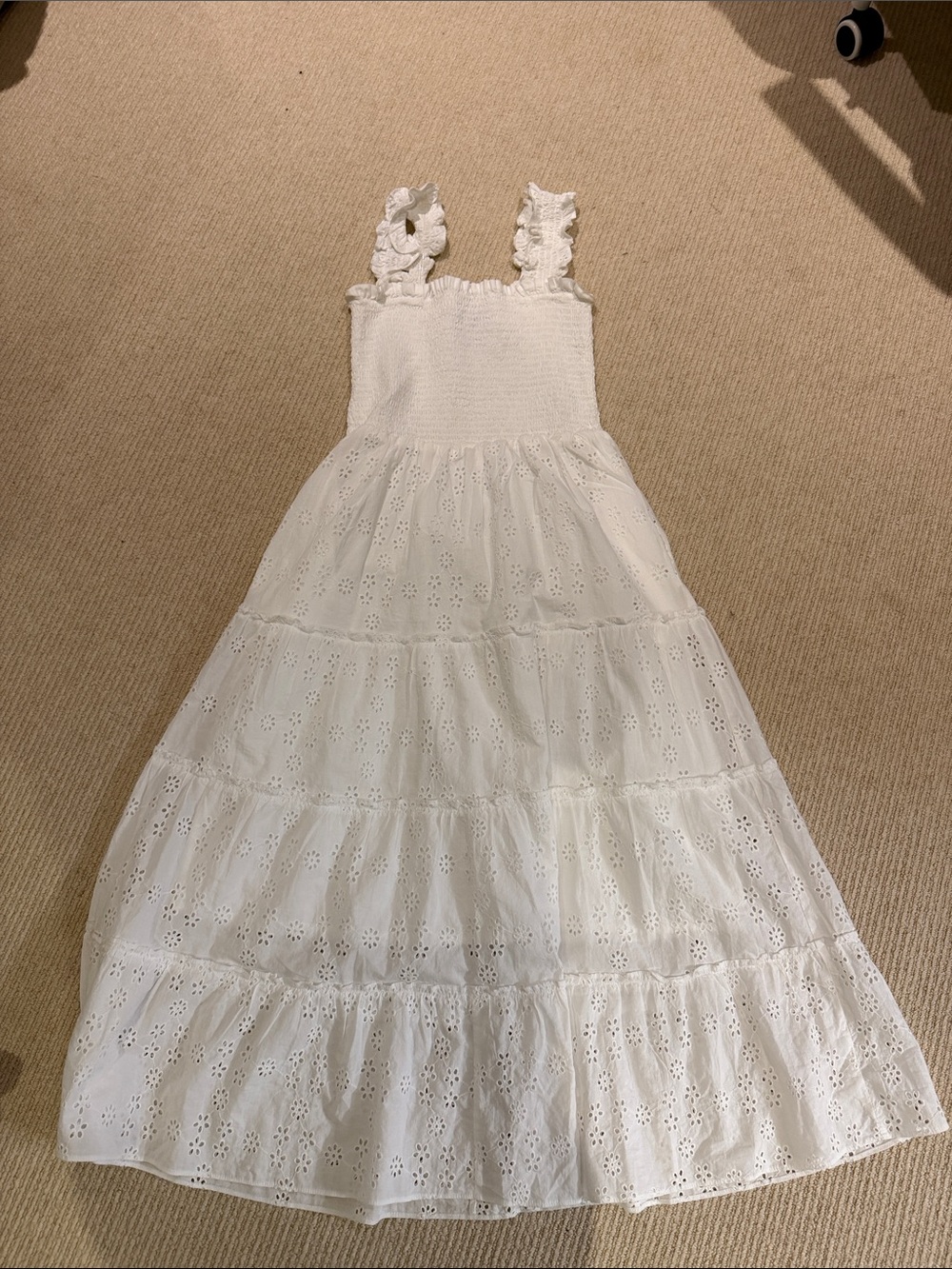 Quince White Eyelet Tiered Maxi Dress with Ruffle Straps
